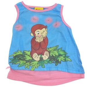 Vintage Curious George Toddler Pajama Top Sz 4 Wormser Saramax Y2K Tank 2000s